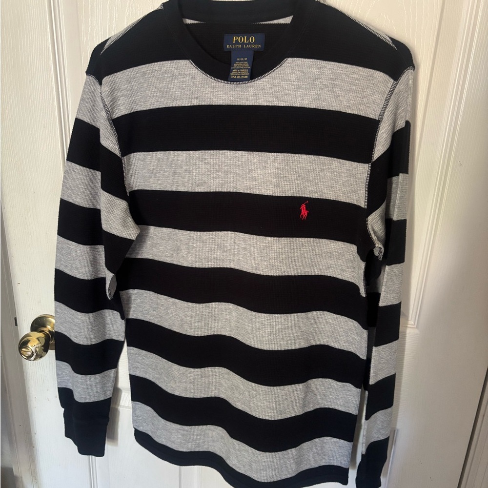 Polo by Ralph Lauren Men's Black and Gray Striped long sleeve Shirt